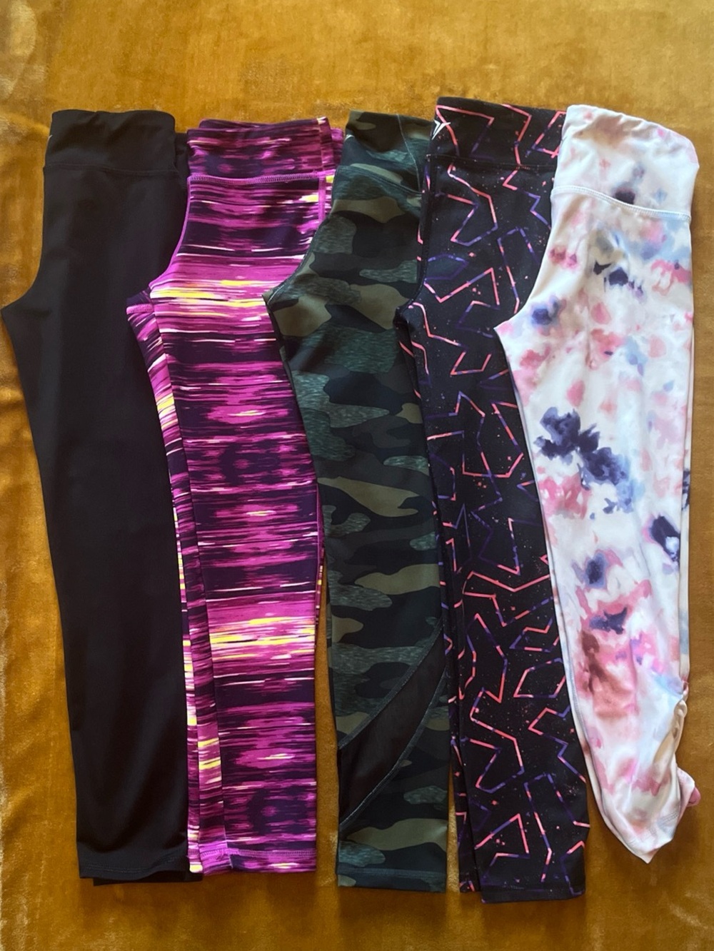 Old Navy Active Leggings Lot 5 Girls sz 8 Medium Black Camo White Back to School